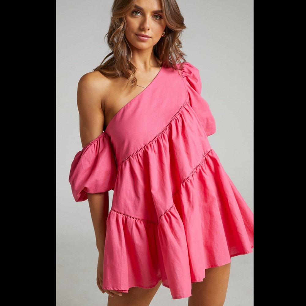 Showpo Harleen Asymmetrical Trim Pink Mini Dress NWT
